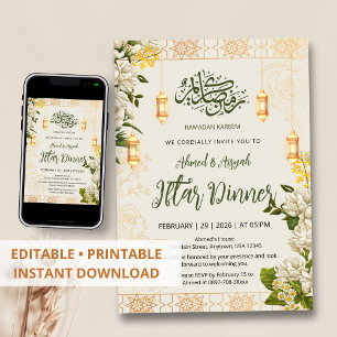 Invitación Elegante Flor de Jazmín Blanca Ramadan Iftar