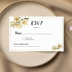 Invitación Elegante flor de lirio verde blanco oro RSVP