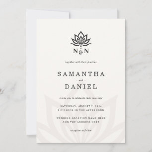 Invitación Elegante flor de loto monograma marfil neutro clar
