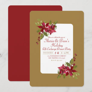 Invitación Elegante Flor de Navidad Poinsettia Fiesta Navideñ