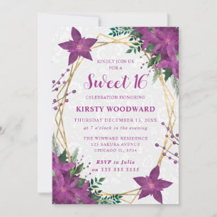 Invitación Elegante Flor de Nochebuena Púrpura Invierno Dulce