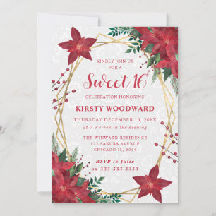 Invitación Elegante Flor de Nochebuena Roja Invierno Dulces 1