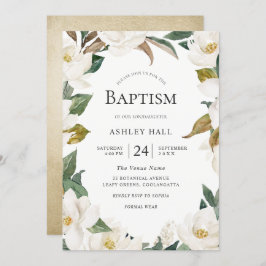 Invitación Elegante flor de oro blanco niño o bautismo Chica