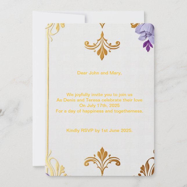 Invitación Elegante flor de oro de Lis (Anverso)