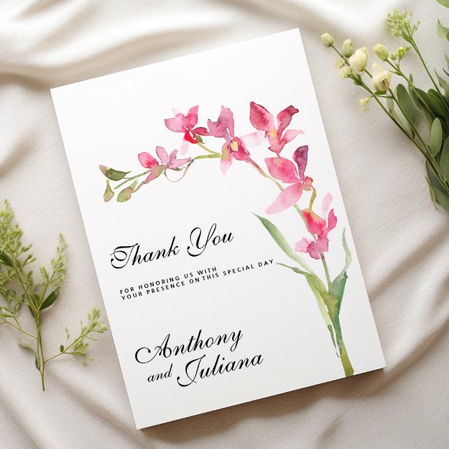 Invitación Elegante flor de orquídea rosa verde verano Gracia (Elegant pink green orchid flower summer Thank You )