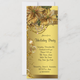 Invitación Elegante Flor de Pascua Dorada Poinsettia Negra Fi