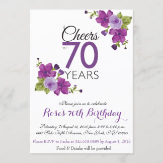 Invitación Elegante flor de pintura púrpura 70 cumpleaños inv