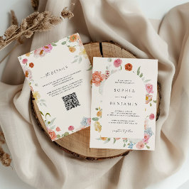 Invitación Elegante flor de primavera arco Boda de código QR