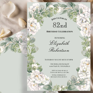 Invitación Elegante Flor de Salvia Bordado Cumpleaños 82 de M