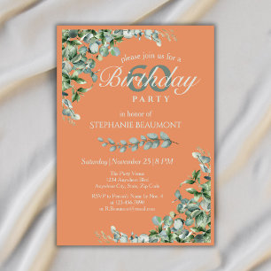 Invitación Elegante Flor de Verde de Otoño Cumpleaños 60 de M