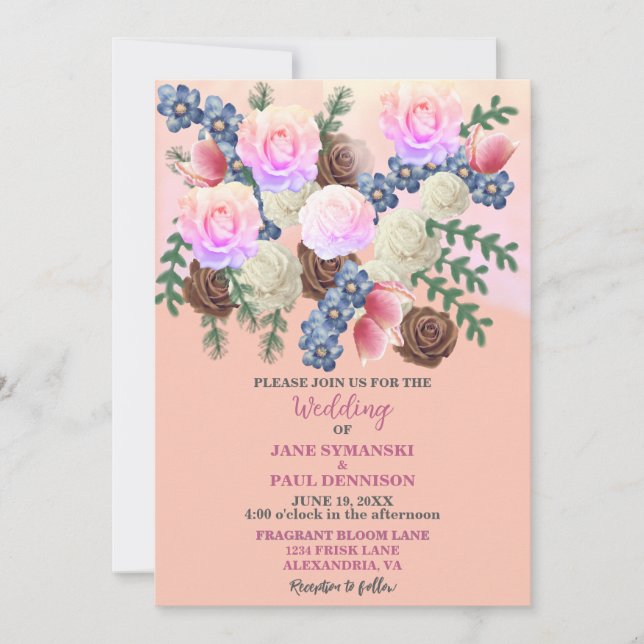 Invitación Elegante Flor Floral-Boutique-Apricot-Boda (Anverso)