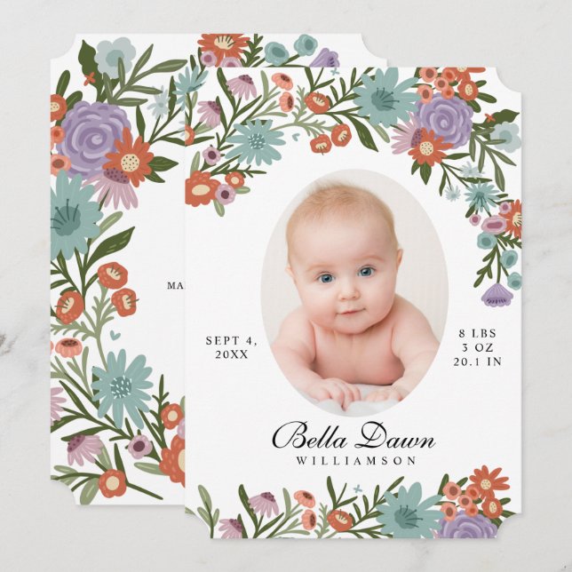 Invitación Elegante Flor Floral Primavera Floral Bebé Foto Bl (Anverso / Reverso)