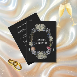Invitación Elegante flor negra y Boda de guirnaldas de hongos