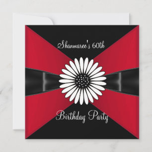 Invitación Elegante flor roja blanca negra fiesta de cumpleañ