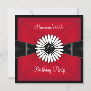Invitación Elegante flor roja blanca negra fiesta de cumpleañ