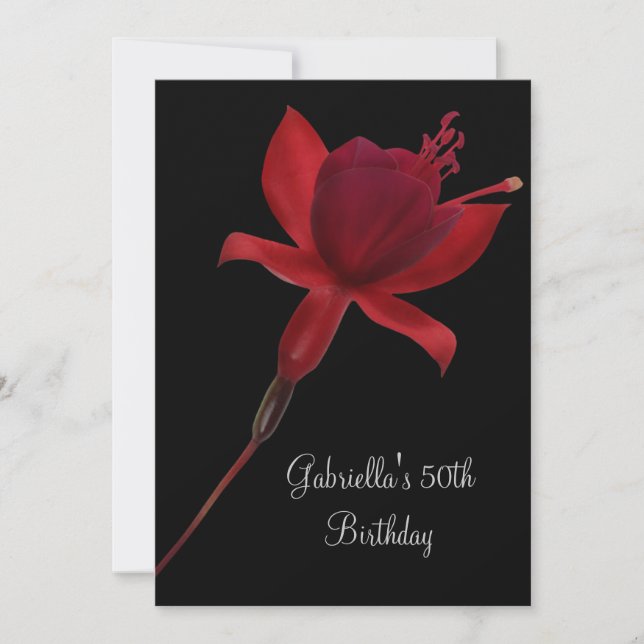 Invitación Elegante flor roja en los 50 años negros (Anverso)