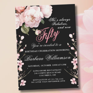 Invitación Elegante flor rosa 50 y fiesta de cumpleaños de Fa