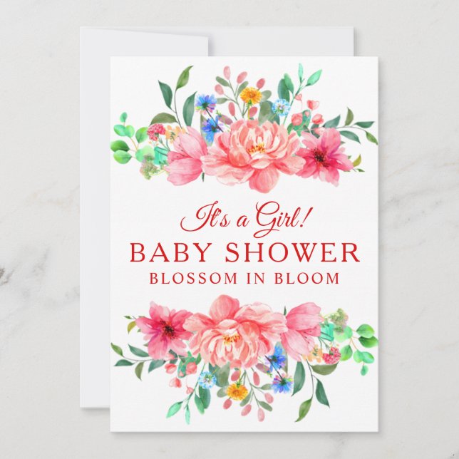 Invitación Elegante flor rosa rosa rosa Baby Shower (Anverso)
