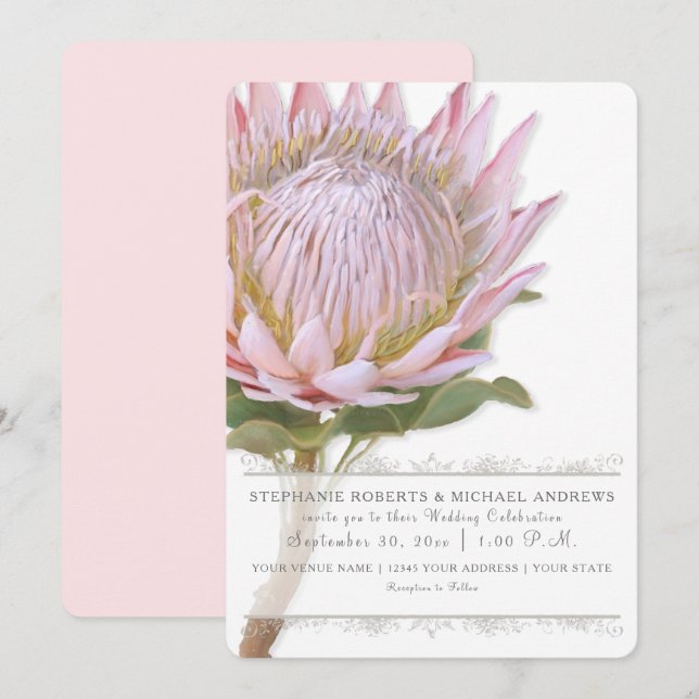 Invitación Elegante flor rosa rosado floral simple y moderna (Anverso / Reverso)