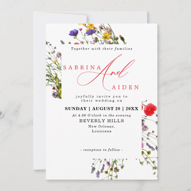 Invitación Elegante Flor Salvaje Floreciente Boda Jardín (Anverso)