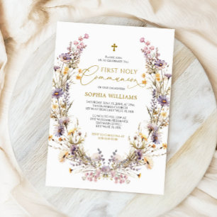 Invitación Elegante Flor salvaje púrpura primera comunión sag