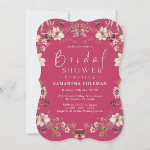 Invitación Elegante Flor salvaje rosa caliente ducha de novia