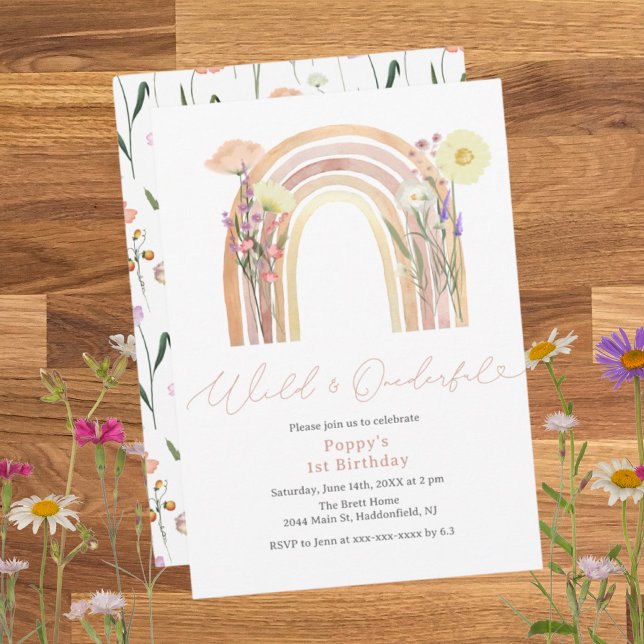 Invitación Elegante Flor salvaje y maravillosa 1er cumpleaños (Subido por el creador)
