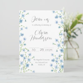 Invitación Elegante Flor Silvestre Acuarela Azul