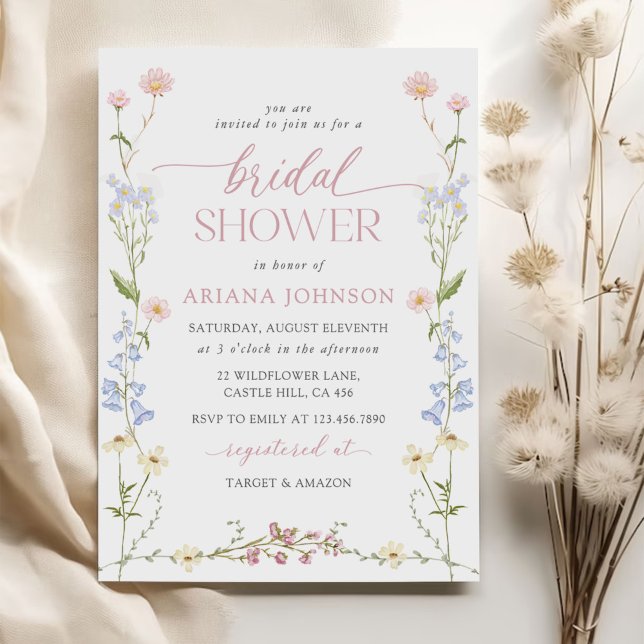 Invitación Elegante Flor Silvestre Acuarela Floral Bridal Sho (Subido por el creador)