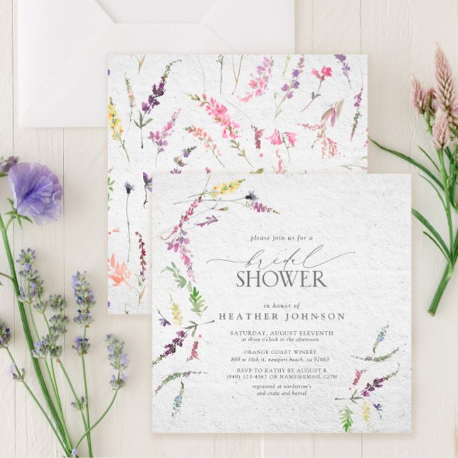 Invitación Elegante Flor Silvestre Acuarela Floral Bridal Sho (Subido por el creador)