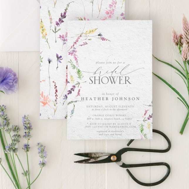 Invitación Elegante Flor Silvestre Acuarela Floral Bridal Sho (Subido por el creador)