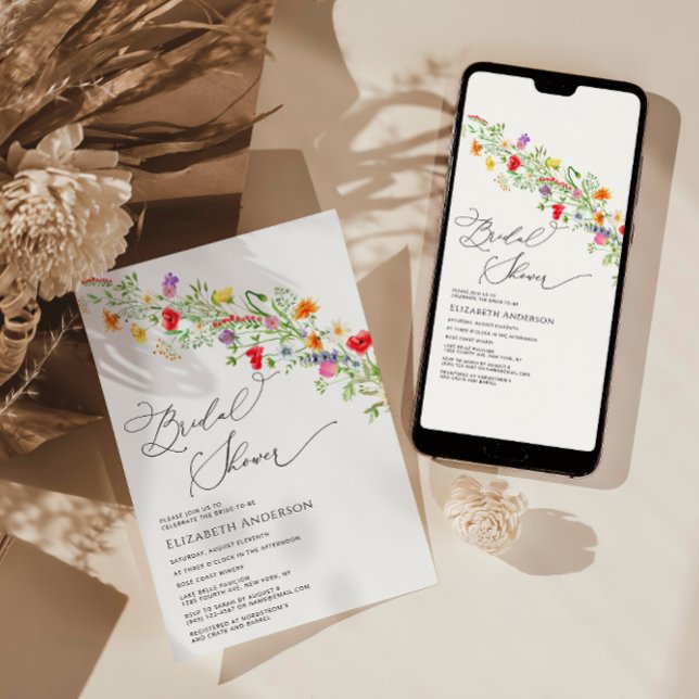 Invitación Elegante Flor Silvestre Acuarela Floral Bridal Sho (Subido por el creador)