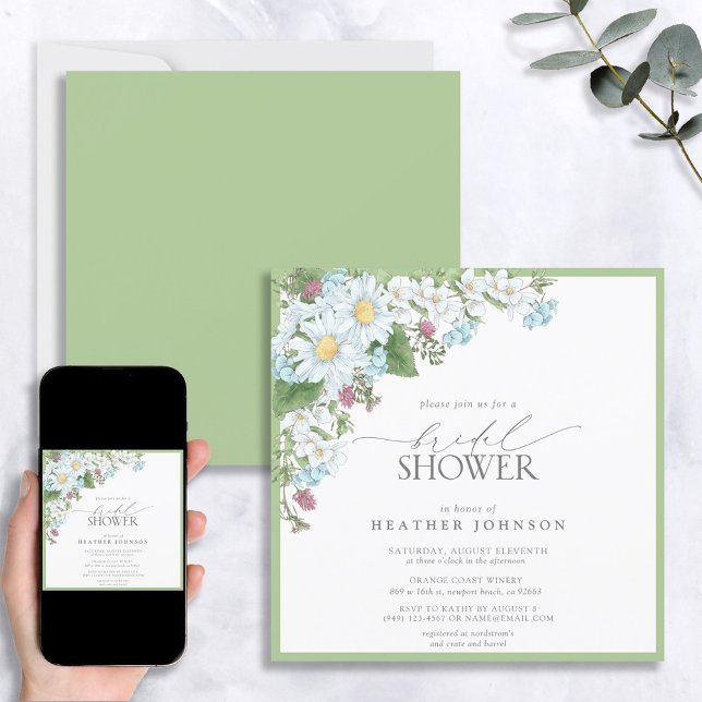 Invitación Elegante Flor Silvestre Acuarela Floral Bridal Sho (Subido por el creador)