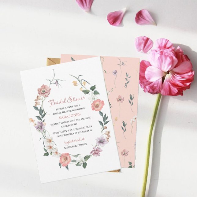 Invitación Elegante Flor Silvestre Acuarela Floral Bridal Sho (Subido por el creador)