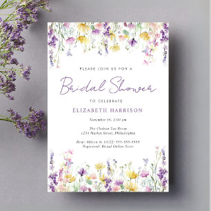 Invitación Elegante Flor Silvestre Acuarela Morada Ducha Brid