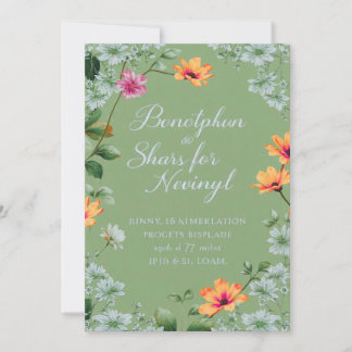 Invitación Elegante Flor Silvestre Acuarela Verde