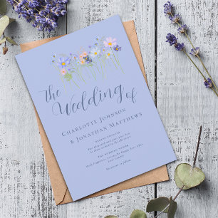 Invitación Elegante Flor Silvestre Boho Floral Azul y Rosa Bo