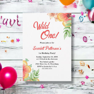 Invitación Elegante Flor silvestre Botánica Floral 1er cumple