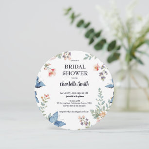 Invitación Elegante Flor Silvestre Colorida mariposa azul