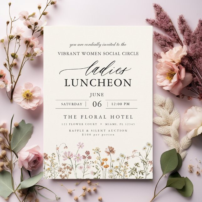Invitación Elegante flor silvestre del almuerzo de caridad (Subido por el creador)