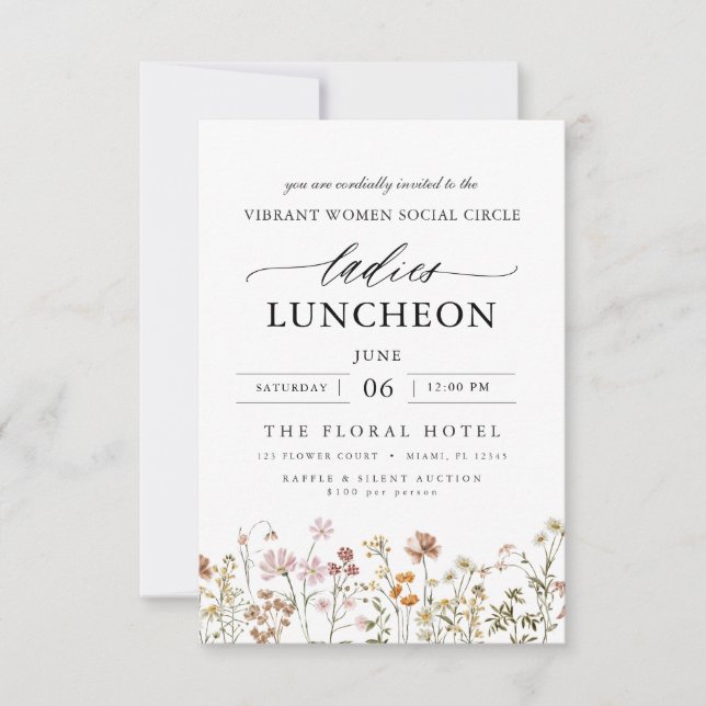 Invitación Elegante flor silvestre del almuerzo de caridad (Anverso)