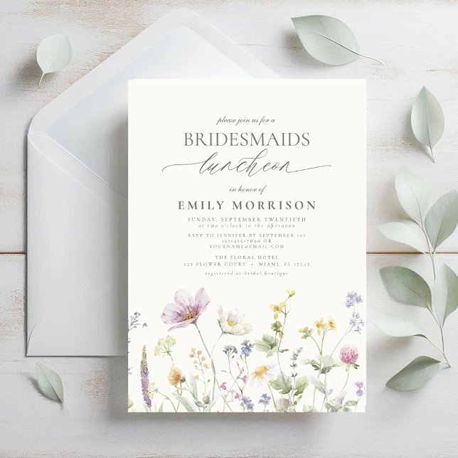 Invitación Elegante flor silvestre del almuerzo de novia (Subido por el creador)