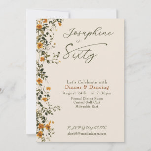 Invitación Elegante Flor Silvestre Dorada Nombrada Cumpleaños