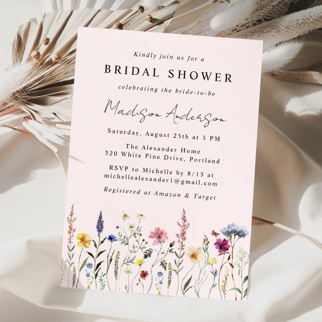 Invitación Elegante flor silvestre Meadow Rubor Pink Bridal S (Subido por el creador)
