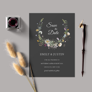 Invitación Elegante flor silvestre negro salva al Boda de cit