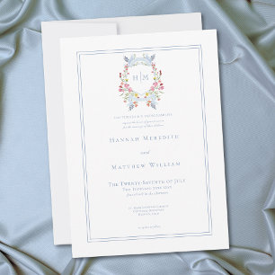 Invitación Elegante Flor Silvestre Pastel Azul Cresta Regia B