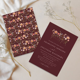 Invitación Elegante Flor Silvestre Rosa Borgoña Boda