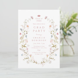Invitación Elegante Flor Silvestre Rosa Rústico Boho Graduaci