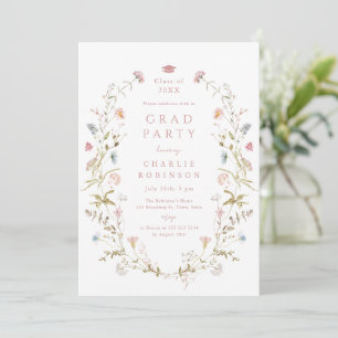 Invitación Elegante Flor Silvestre Rosa Rústico Boho Graduaci