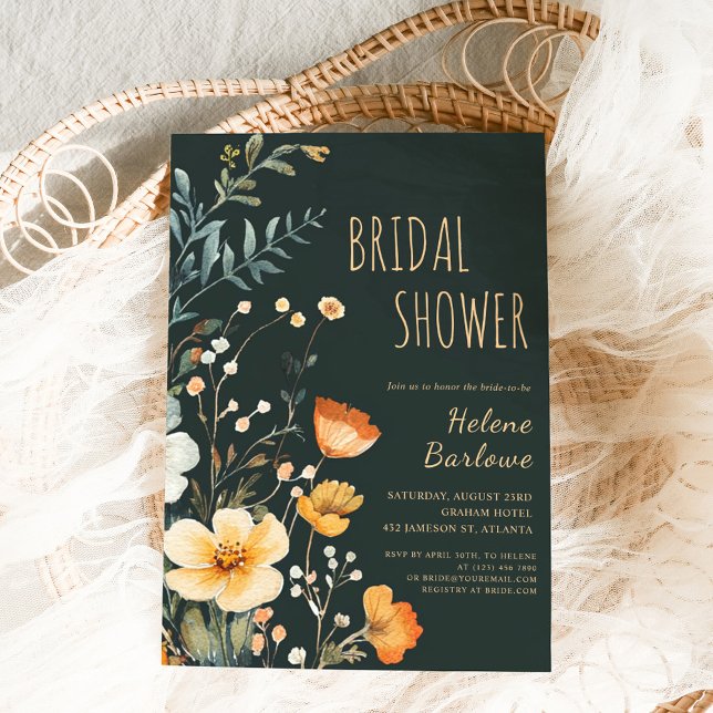 Invitación Elegante flor silvestre Rustic Moody Bridal Shower (Elegant Wildflower Rustic Moody Bridal Shower Invitation)